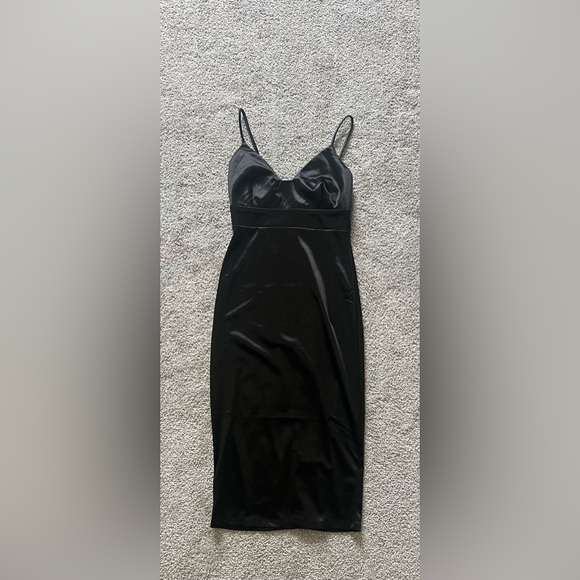 Lulus Best of Everything Black Satin Bodycon Midi Dress - Picture 3 of 4